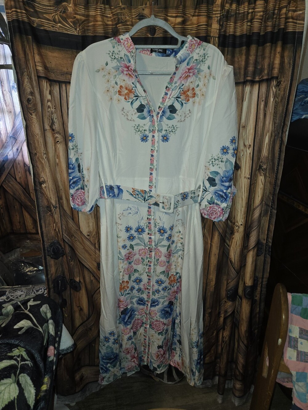 White Floral Belted Maxi Dress Size 4X NWOT